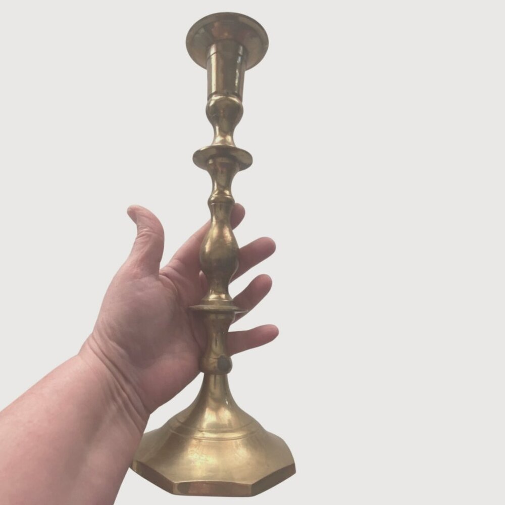 Vintage Brass Candlestick Holder 12.5 Inches Tall Octagonal Base Taper Candle - Picture 2 of 5